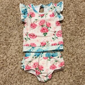 SweetHoney Floral Delight Swim Set with Pink and Blue